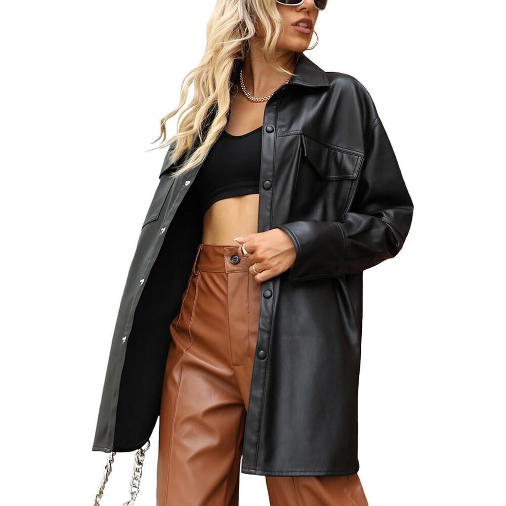 Women's Black 2 Faux Leather Trendy Motorcycle Outfits Lightweight Casual Jacket